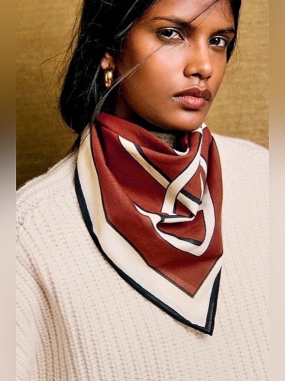 NWT Sezane Square Scarf Foulard Monogramme Mocha